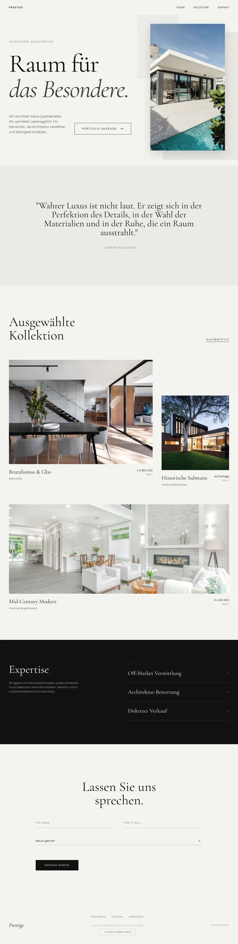 Prestige Real Estate Immobilien Website Demo